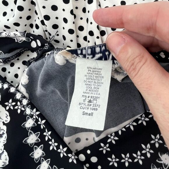 M.K.M Designs Maxi Dress Sleeveless Black White Patterned Casual Rockabilly Sm - Picture 4 of 8